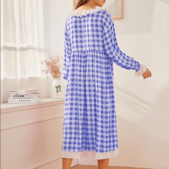 New Blue Plaid Vintage Lace Nightgown​ - Picture 2 of 5